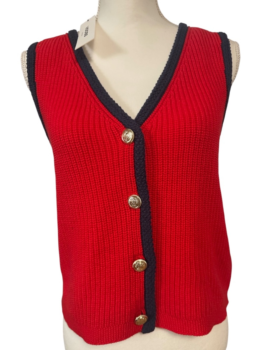 VIGOSS | Rib Knit Cotton Blend Vest Gold Tone Buttons Soft Layering NWT Sz Med